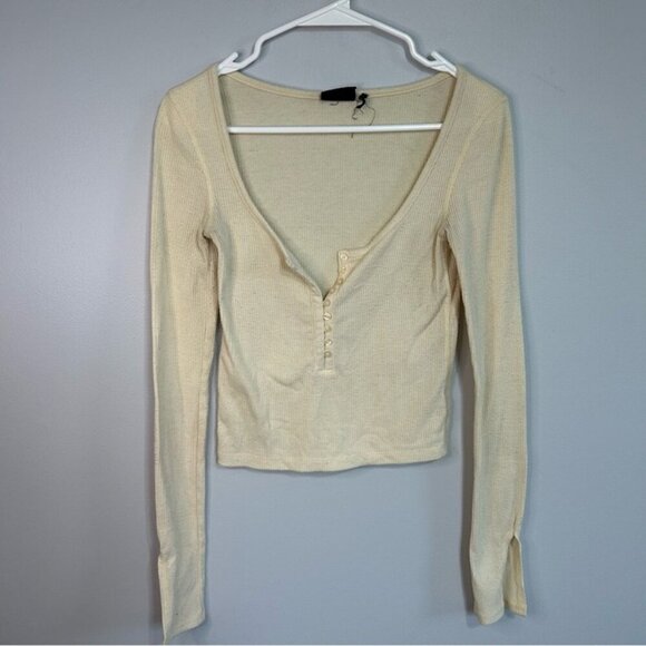 Urban Outfitters Out From Under Pale Yellow Cream Fitted Long Sleeve Top Size XS - Picture 1 of 6
